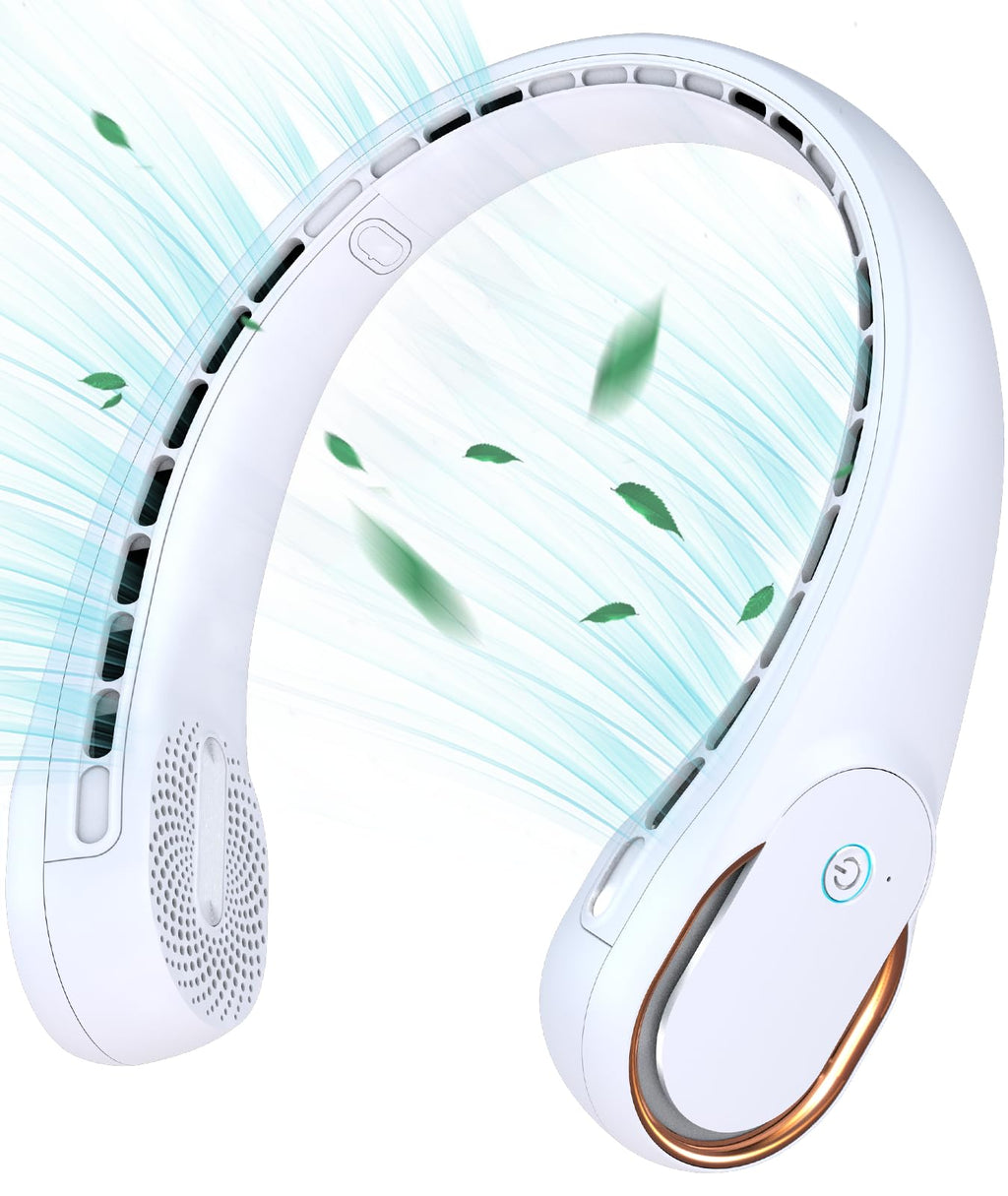 KIDEE Neck Fan Neck Fans Portable Rechargeable Upgrade 360° Air Outlet Super Quiet 3 Speeds 4000mAh Personal Bladeless Wearable Fan for Indoor Outdoor Travel-White