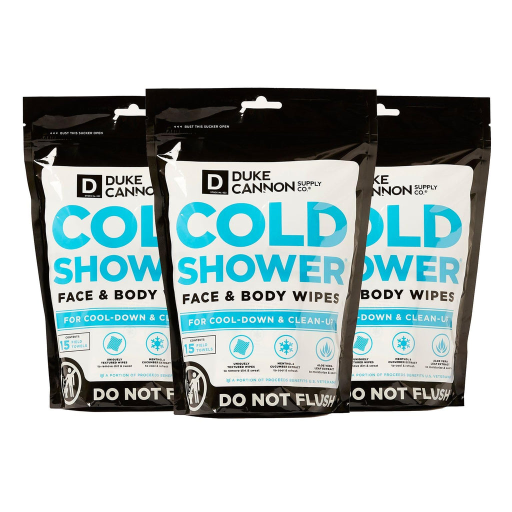 Duke Cannon Cold Shower Cooling Field Towels - 45 Pack Menthol-Infused for Instant Cooling Aloe Jojoba & Chamomile Individually Wrapped for Freshness